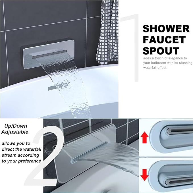 ENGA Shower System with Tub Spout, Bathtub Shower Faucet Combo Set - 10" & 6" Square Rain Shower Heads with 2 in 1 Handheld Spray, 4 Way Water Diverter, Chrome