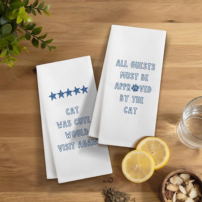 Funny Cat Kitchen Dish Towels, Cat Lover Mom Lady Gifts, Guest Bathroom Decor, Pet Lover Gifts Hand Tea Towels for Bathroom Kitchen, 16x24 Inches Set of 2