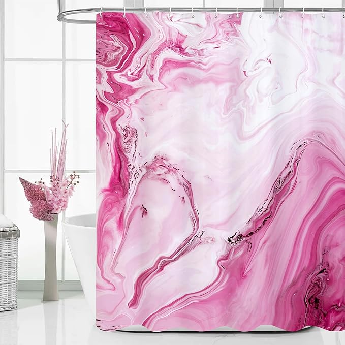 MitoVilla Hot Pink Marble Shower Curtain, Modern Ombre Fabric Cloth Shower Curtains for Luxury Bathroom Decor, Abstract Watercolor Shower Curtain, Dark Pink, 72x72