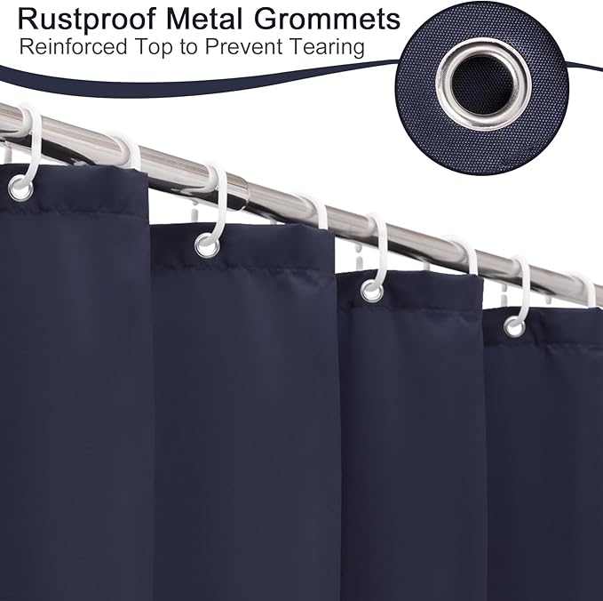 AooHome Standard 72x72 inch Shower Curtain Liner, Durable Polyester Solid Color Shower Curtain with Hooks, Weighted Hem, Waterproof, Navy Blue