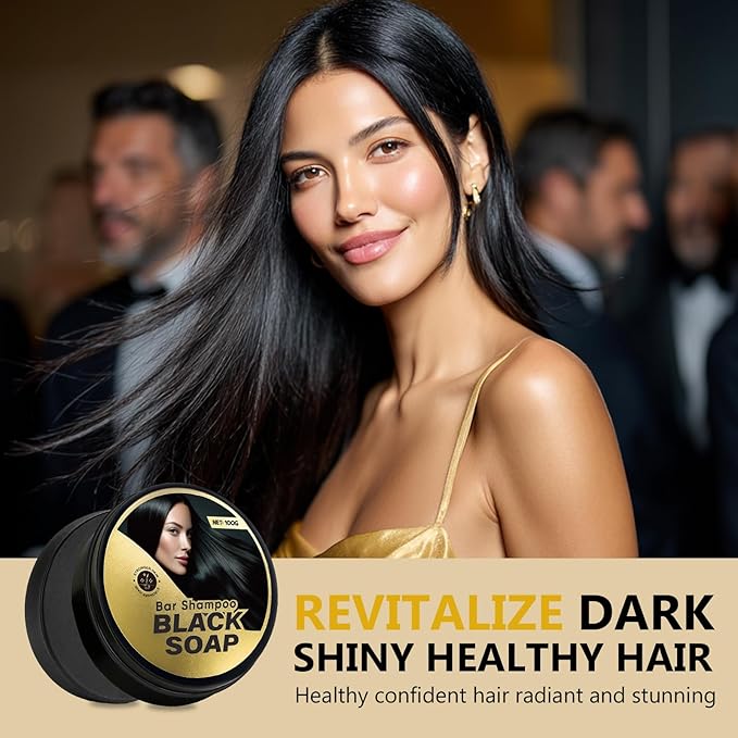 Black Hair Soap Bar with Bamboo Charcoal & Herbal Extracts - Natural Solution for Youthful Hair ﻿