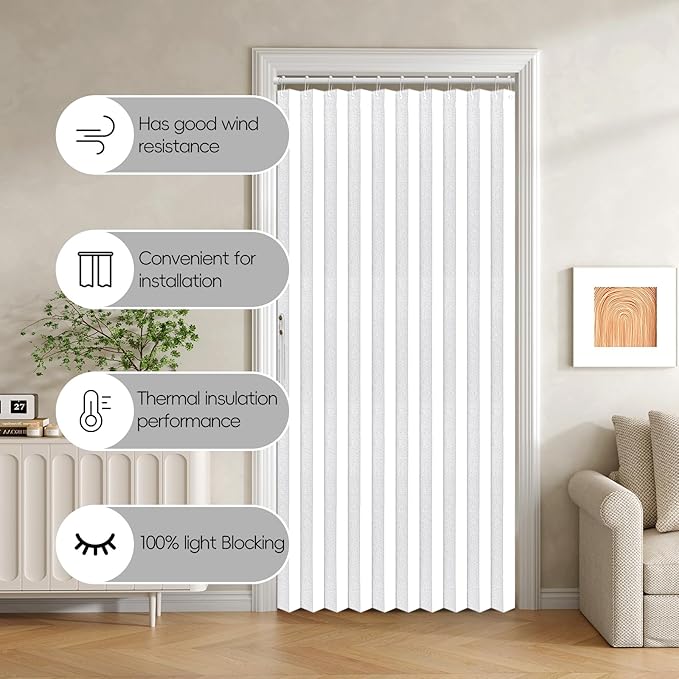 100% Blackout Fabric Folding Door Curtain with Magnetic Closure - Accordion Style for Sliding Doors, Closets,Wardrobe and Temporary Door Solutions Doorway Curtains（W42 x L78, White，1 Panel）