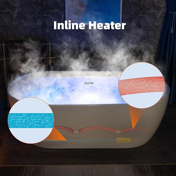 WOODBRIDGE 72" x 35-3/8" Whirlpool and Air Bath Heated Soaking Combination Tub with Adjustable Speed Air Blower and Display Control Panel, Matte Black Finish Trim and Drain Kit,BM-500