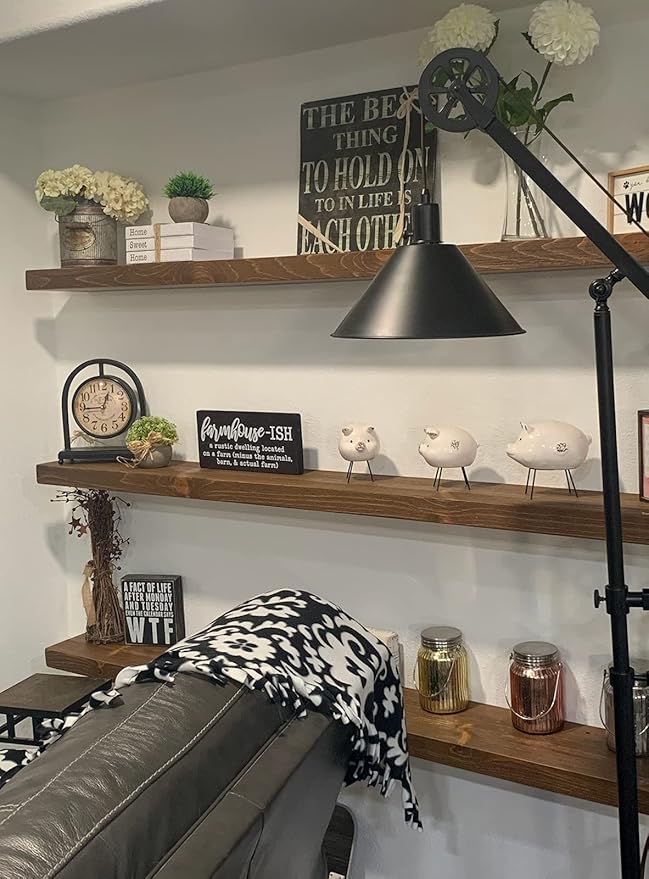 joelsantiques 72 Inch Wooden Floating Shelves for Wall - 72x10x2 in - Made of Natural Wood - Long Heavy Duty Rustic Wall Shelves for Bedroom - Perfect for Living Room, Kitchen - Medium Brown