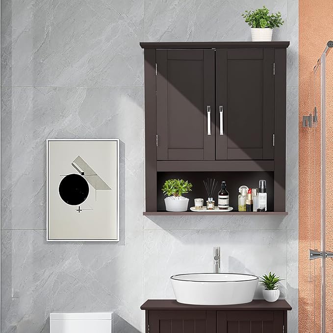 VINGLI Bathroom Cabinet Wall Mounted Espresso Wall Cabinet Floating Cabinet for Wall Storage Bathroom with Doors and Adjustable Shelf Medicine Cabinet Organizer