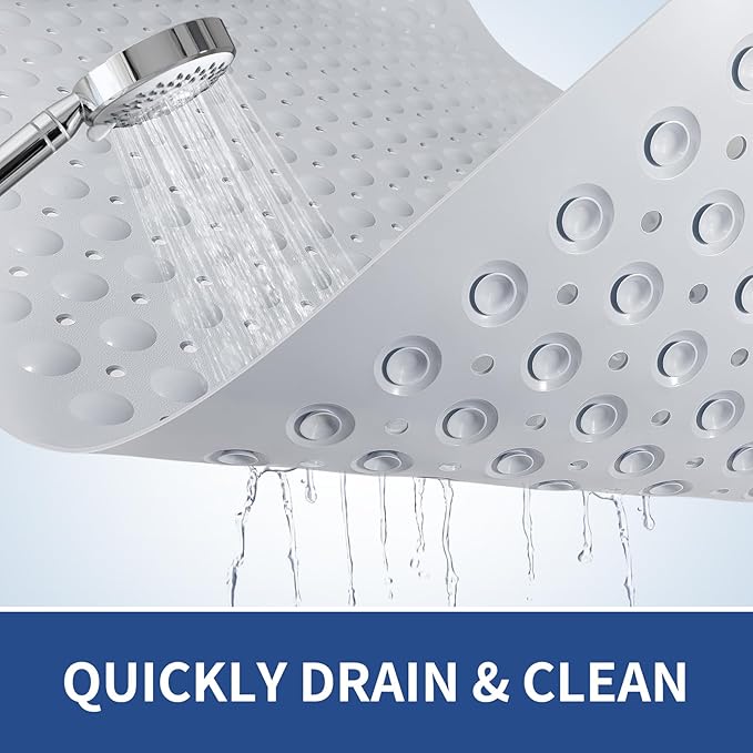 OTHWAY Non Slip Bathtub Mat, 31"x 19" TPE Bath Mat for Tub with Drain Holes and Suction Cups, Anti-Slip Mats for Kids Baby Elderly Bathroom (Light Grey)