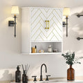 White Chevron Pattern Bathroom Wall Mount Cabinet, Stylish Hanging Medicine Cabinet with Open Shelf, Over The Toilet Storage for Bathroom Kitchen (23 5/8" x 22 7/8" x 15 3/4")