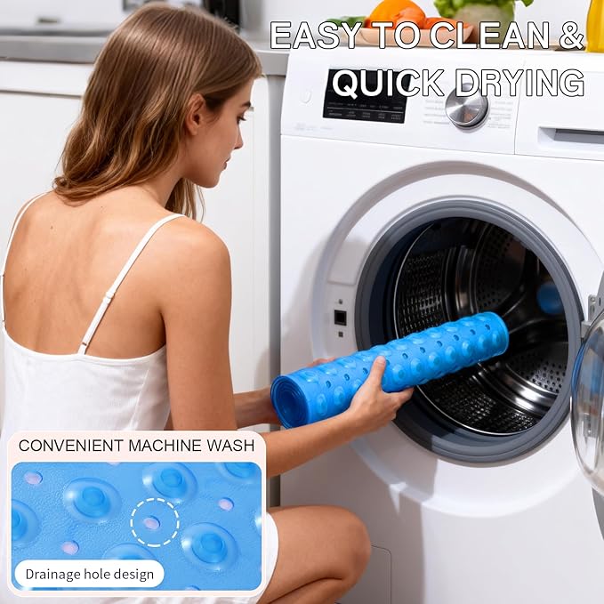 Anti-Slip Bathtub Shower mat, 39.3×15.7 inch（Approximately 100 × 40cm） Soft Oversized Machine Washable Non-Slip Bathtub mat with Drainage Holes, Bathroom Floor Suction Cup.（1-Clear Blue）