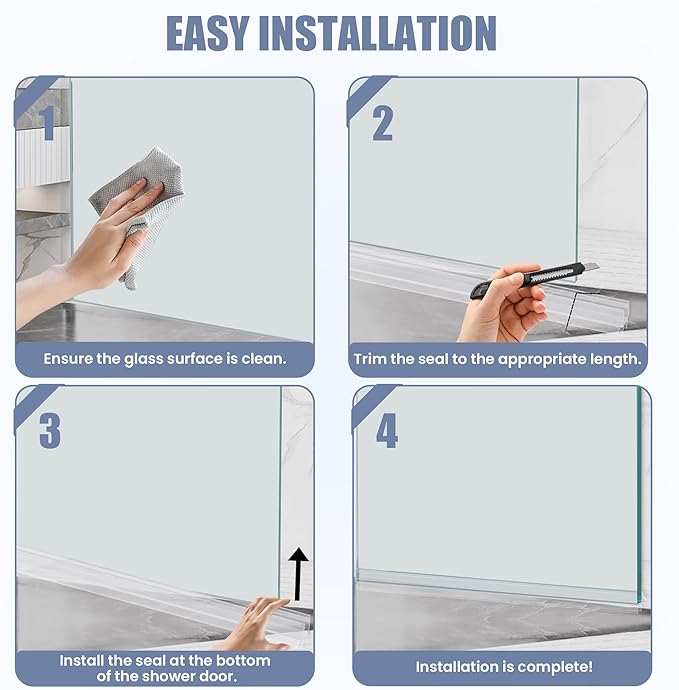 2-Pack Shower Door Bottom Seal, (1/2" x 39") Ultra Clear Glass Shower Door Seal Strip, Stop Leaks and Create a Water Barrier