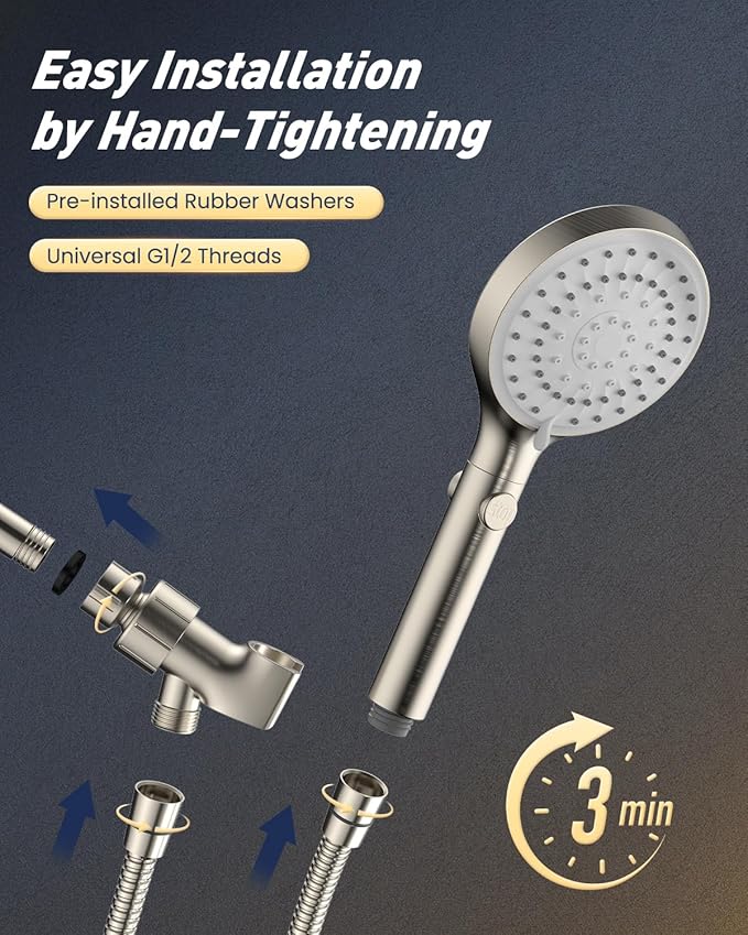 FASDUNT Shower Head with Handheld, High Pressure Handheld Shower Head with 80" Extra Long Stainless Steel Hose & Adjustable Bracket, Showerhead with ON/OFF Switch for Pets Bath, Brushed Nickel