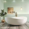 71" Premium Solid Surface Freestanding Bathtub, Unique Oval Stone Resin Tub with Overflow and Pop-up Drain, Matte White