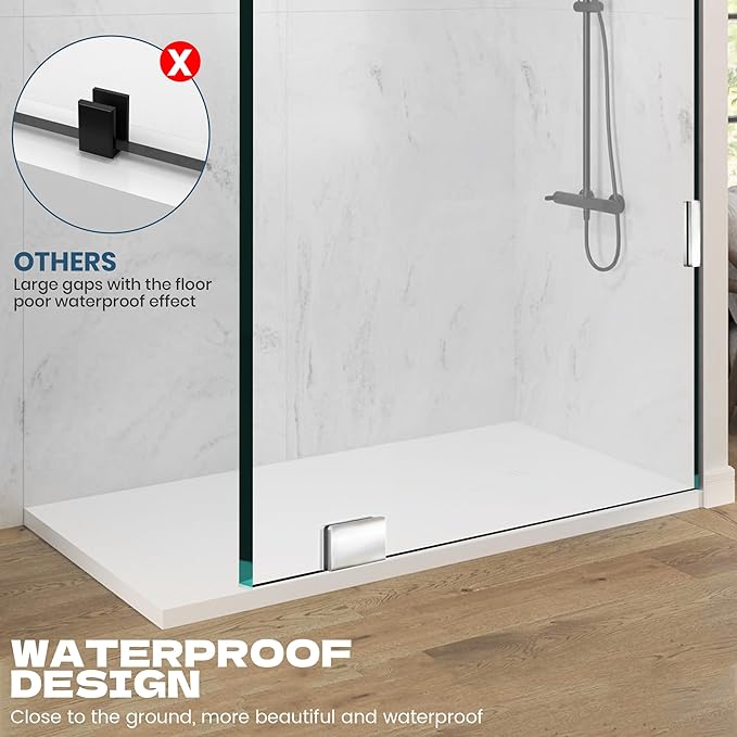 Bathroom Shower Door, 24" W ×78" H Fixed Shower Glass Panel with Clamps, 3/8" (10mm) Glass Shower Doors, Clear Tempered Frameless Shower Panel in Polished Chrome Finish