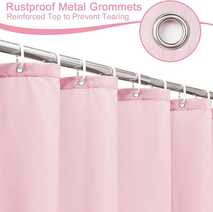 AooHome 72x96 inch Fabric Shower Liner, Extra Long Solid Color Shower Curtain with Hooks, Weighted Hem, Water Repellent, Pink