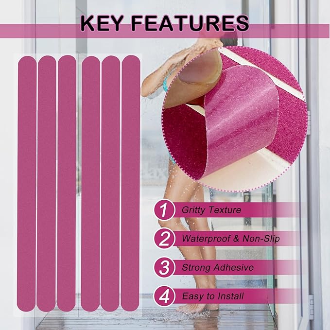 S&X Non-Slip Bathtub Shower Stickers 12-Pack Anti-Skid Strips, Waterproof Adhesive Safety Decals, Fine Grit Tread for Steps, Stairs, Pools, Boats, and Floors - Purple