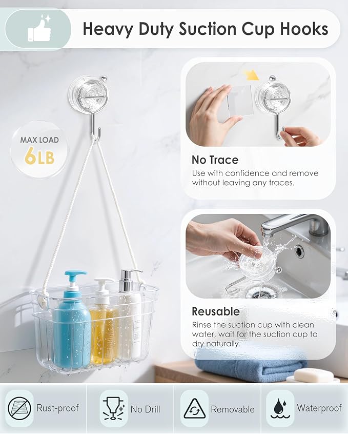 Suction Cup Hooks for Shower, Upgrade Clear Suction Towel Hooks Heavy Duty Removable Bathroom Suction Hooks for Shower Tile Wall Glass Door Window 4 Pack