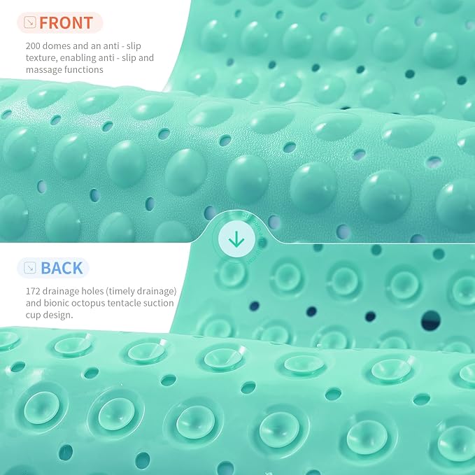 Anti-Slip Bathtub Shower mat, 39.3×15.7 inch（Approximately 100 × 40cm） Soft Oversized Machine Washable Non-Slip Bathtub mat with Drainage Holes, Bathroom Floor Suction Cup.（1-Opaque Mars Green）