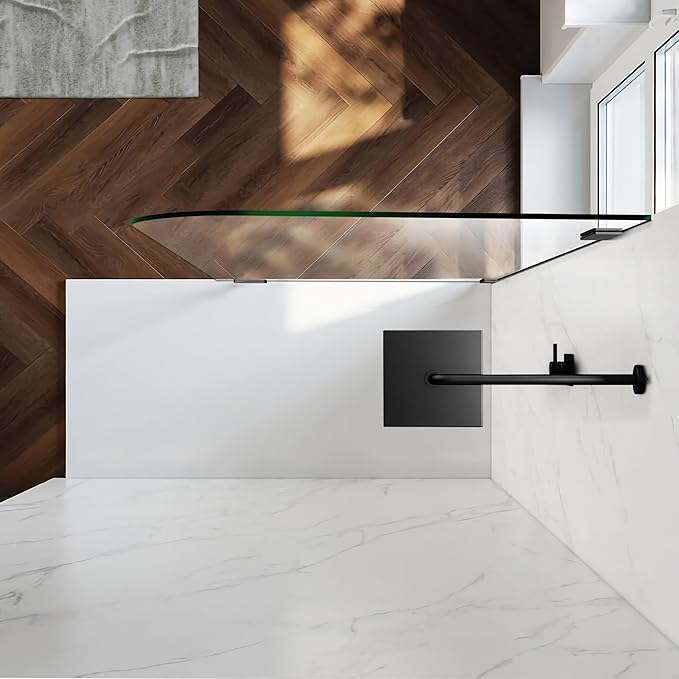 Frameless Shower Door, 36" W ×76" H Fixed Shower Glass Panel with Clamps, 5/16"(8mm) Glass Shower Doors, Clear Tempered Bathroom Shower Screen in Matte Black