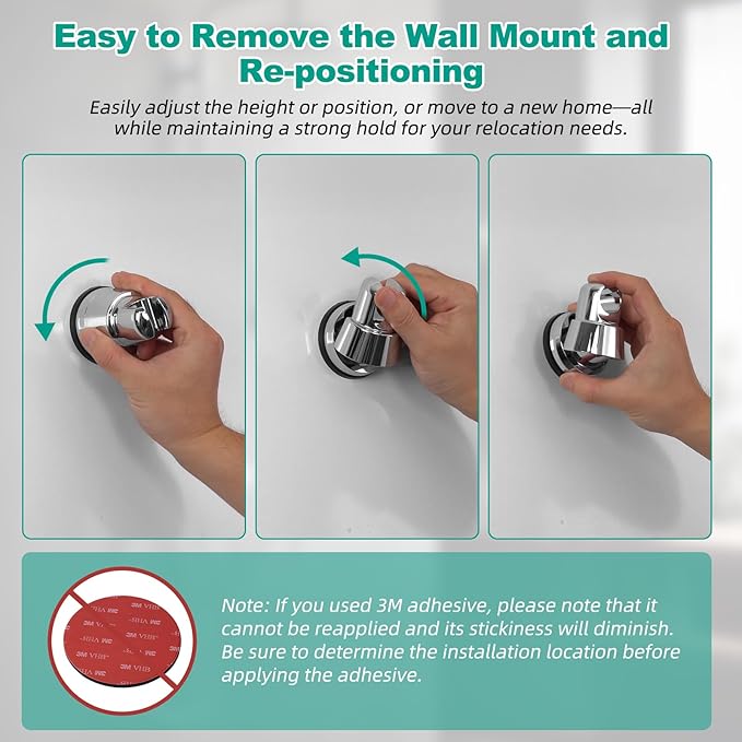 Hibbent Vacuum Suction Cup Shower Head Holder, Removable Shower Wand Bracket, Adjustable Height & Wall Mount ABS Plastic Suction Holder for Handheld Shower Head, Chrome Finish