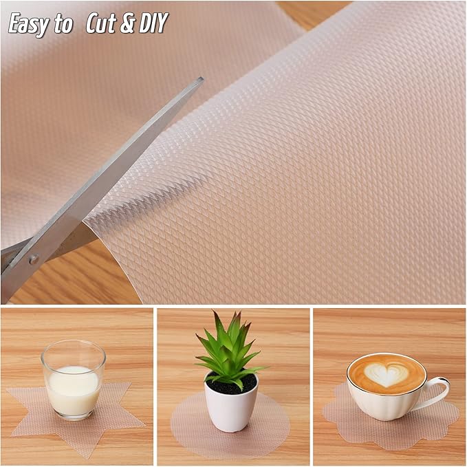 Anoak Shelf Liner Non-Slip Drawer Liner for Kitchen, Non Adhesive Cabinet Liner 12 Inch x 10 FT(120 Inch) Waterproof Refrigerator Liners for Kitchen Drawer, Bathroom Shelves Diamond Pattern Clear