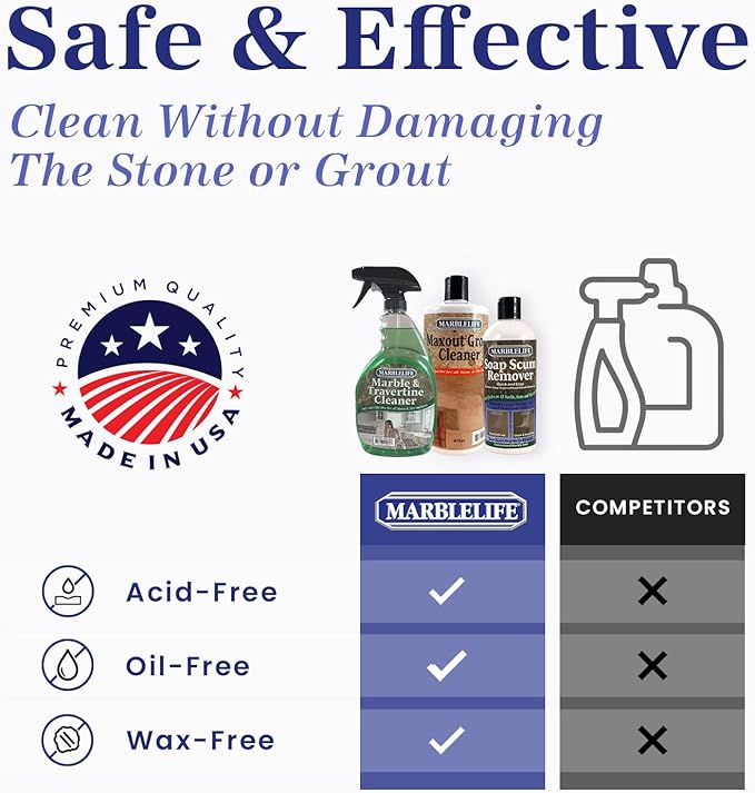 Marblelife Bathroom Combo Kit, With Marble & Travertine Cleaner, MaxOut Deep Grout Cleaner for Tile Floors, Soap Scum Remover For Shower & Other Surfaces, Includes A Cleaning Cloth