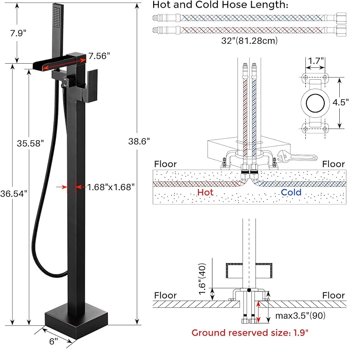 Freestanding Tub Faucet Oil Rubbed Bronze: ALEASHA High Flow Max 6.74 GPM Free Standing Tub Filler-Brass Modern Floor Mount Bathtub Faucet with Handheld Shower, for the Ultimate Elegant SPA Experience