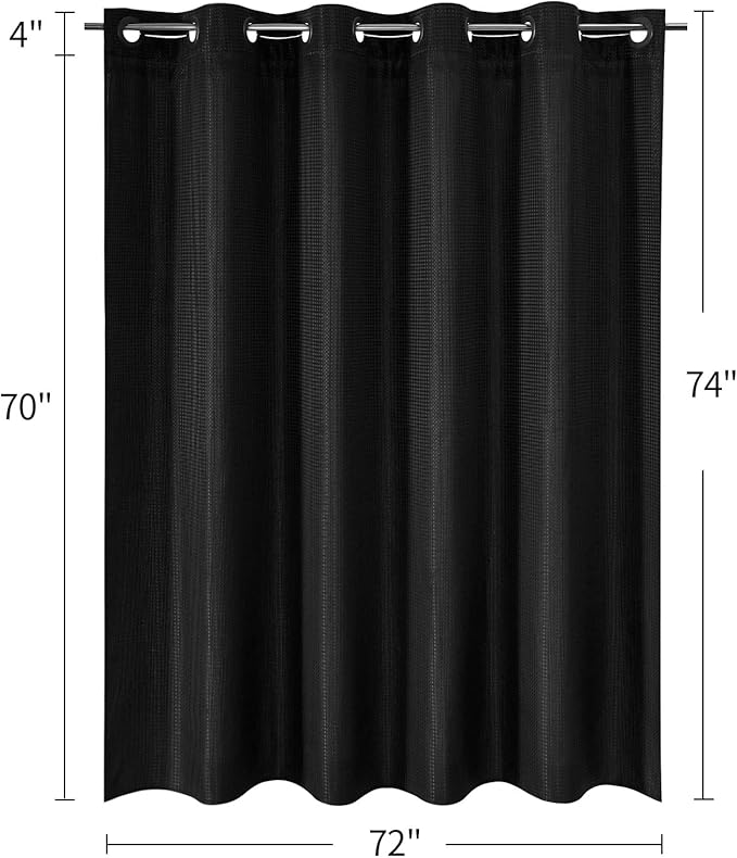 MitoVilla Black Waffle Long Shower Curtain Liner Set 72 x 80, No Hooks Required 80 inch Long Heavyweight Fabric Shower Curtain Set with Snap-in Liner for Hotel Grade Spa-Like Bathroom Decor