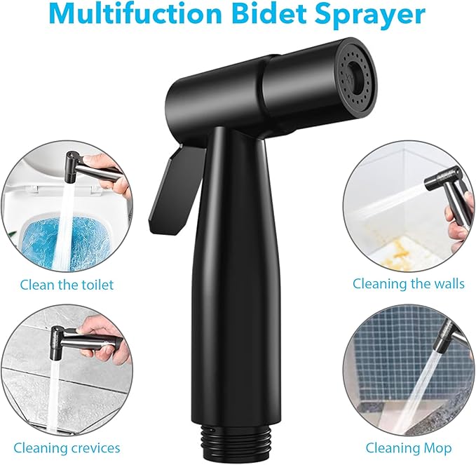 Sink Faucet Sprayer Set, Handheld Bidet Sprayer for Toilet, Metal Sprayer, with M22 M24 G1/2 Adapters and 3m Hose for Kitchen Sink, Bathroom or Toilet, Matte Black. (Faucet Not Included)