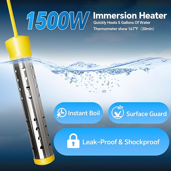 SHIJING Portable Shower with Heater,8000mAh Rechargeable Battery for Camping Shower, 6 Pressure Levels & 3 Modes for Outdoor, Pet, Car Wash,1500W Auto-Off Heater
