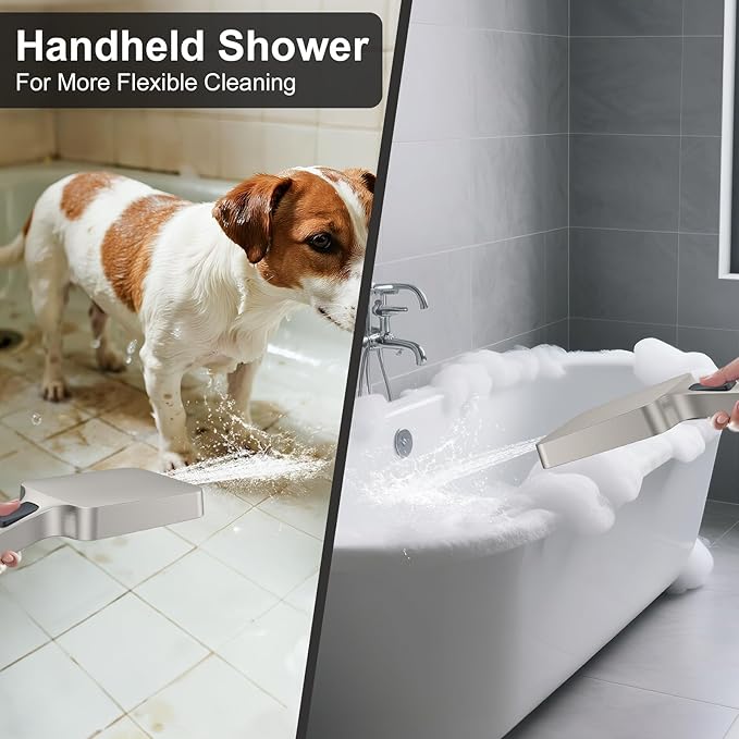 Shower System 13-Inch Rainfall Shower Head - 3 Setting Handheld Sprayer, Complete Bathroom Set with Faucet Mixer Trim Kit & Valve Brushed Nickel