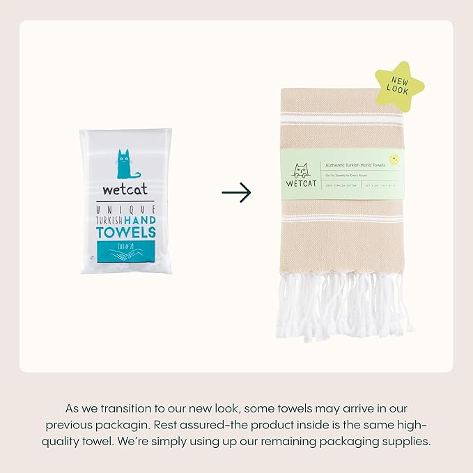 WETCAT Turkish Hand Towels with Hanging Loop, Set of 2 (20" x 30") 100% Turkish Cotton, Pre-Washed, Quick Drying, for Kitchen or Bathroom - Blue