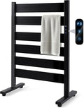 Towel Warmer Rack with 6 Widened Bars, Wall-Mounted Heated Towel Dryer with Timer, LED Display, 3 Temp Levels, Plug Overheat Protection, for Bathroom Spa Laundry (Matte Black)