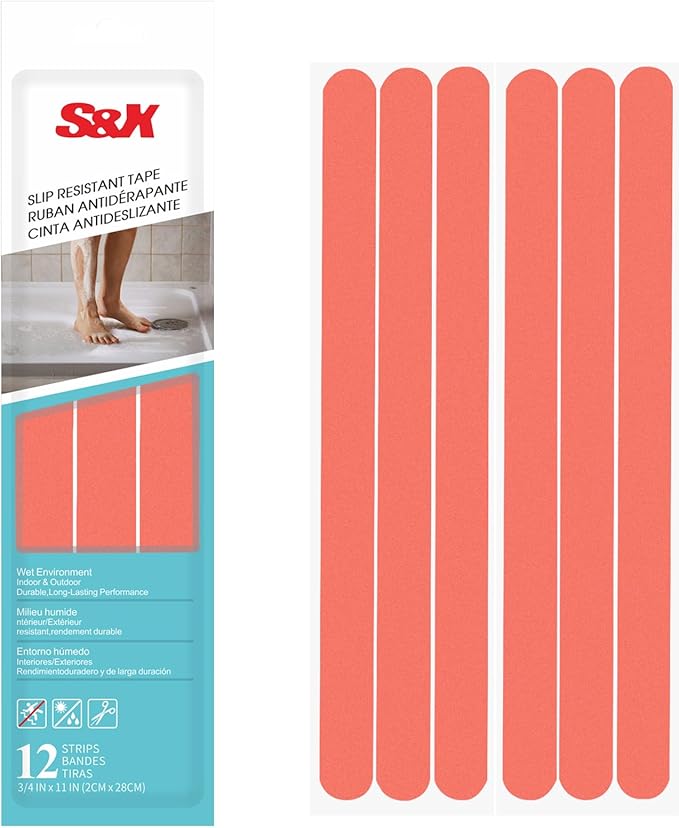 S&X Non Slip Bath Stickers,Gritty Textured Slip-Resistant Treads,0.75-Inch by 11-Inch,12 Strips Per Pack (Rosy)