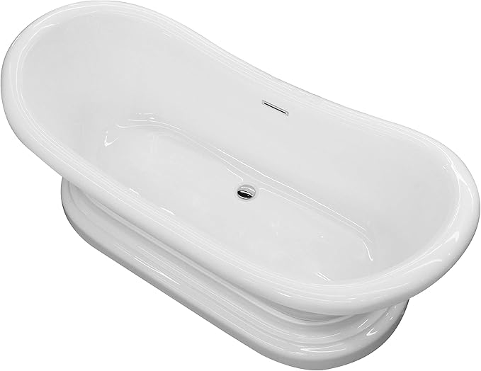 ANZZI Freestanding Tub 71", Ruby Series, In Glossy White Acrylic Oval Flat Bottom Freestanding Bathtub, Luxury Soaking Deep Large Tub with Built-in Overflow and Drain (FT-AZ113)