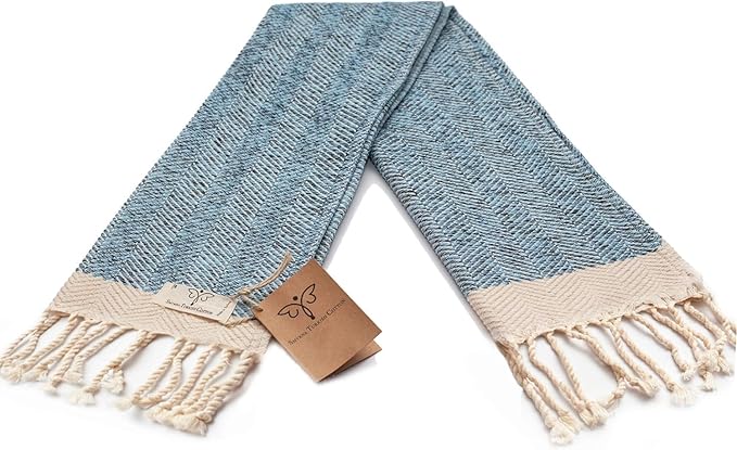 SMYRNA TURKISH COTTON Herringbone Series Turkish Hand Towels Set of 2, 16x40 inch, Decorative Turkish Hand Towels for Bathroom, Kitchen, Face, Hair, Tea, Yoga, Gym, Dishcloth Set of 2, Light Blue