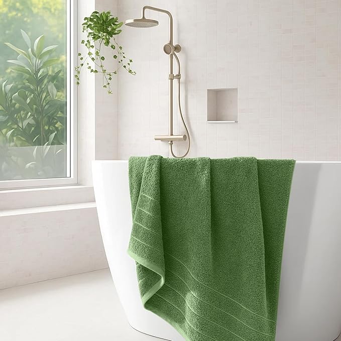 DAN River Extra Large Bath Towels Set of 4, 30 x 60 Inches - 100% Cotton Larger & Lighter Weight Towels for Bathroom - Quicker to Dry, Super Soft & Highly Absorbent Towels for Home, Sage Green