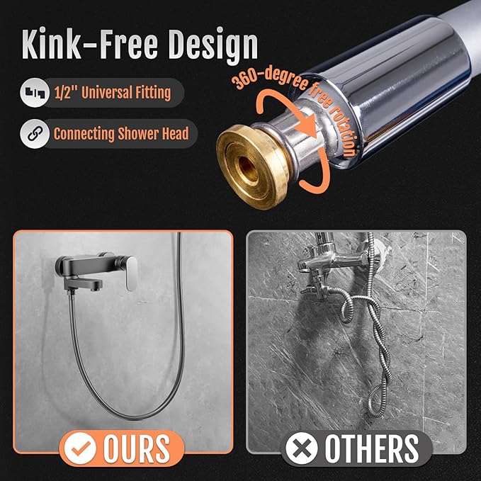 Shower Hose, Food grade Silicone Shower Head Hose, Kink-Free Handheld Shower Hose Extension, Rv Shower Hose Replacement with Premium Brass Material for Cleaning Pet, Bidet, 60 Inches, Silver