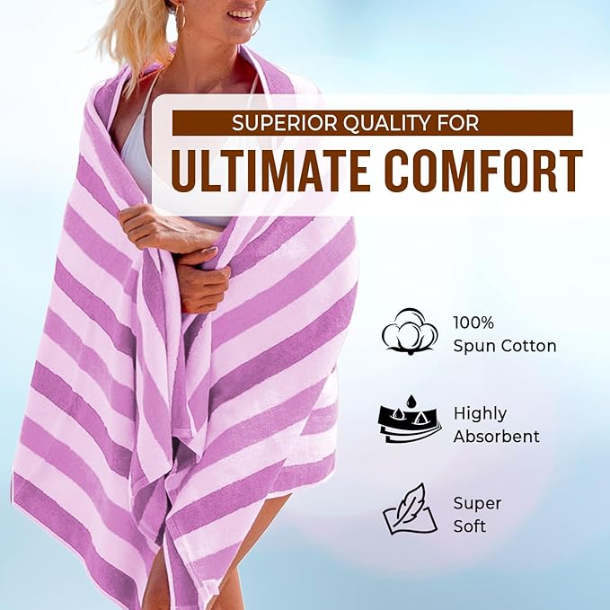 Personalized Passion Beach Towels for Adults - Custom Pool Towels with Name - Highly Absorbent Cotton - Striped Design for Women & Men - Large 70x30 Bath Sheet for Hotel, Swim & Camping - Lavender