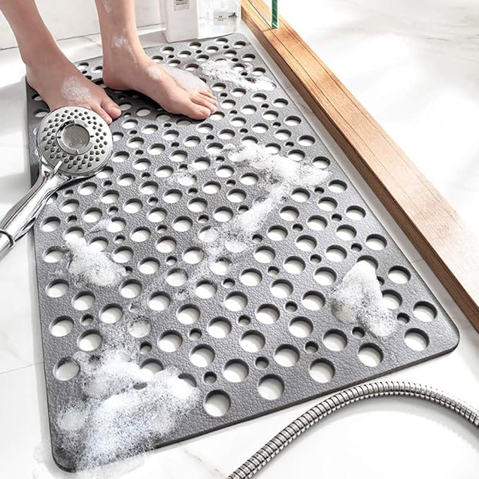 TEMIR Bathtub Mat Non Slip and Shower Mat with Suction Cups and Drain Holes, 30x17 in (75x43 cm), Soft Machine Washable Non Slip Bath Mat, Shower Mats for Inside Shower, Easy Dry&Cut (Gray)