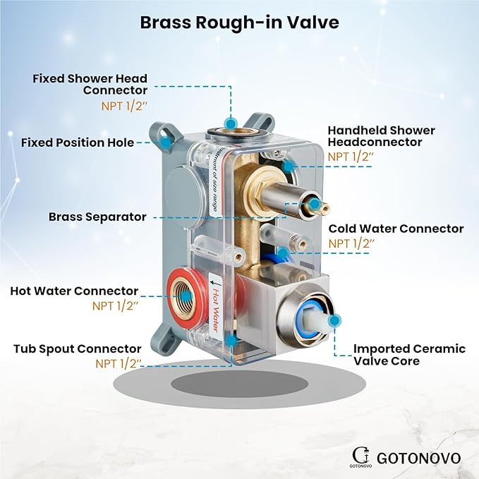 gotonovo Shower System with Tub Spout Wall Mounted Rain Shower Head and Handle Combo Shower Faucet Set with Valve, 12 Inch, Brushed Nickel