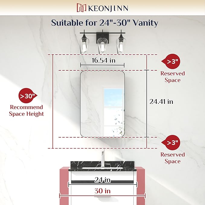 Keonjinn Brushed Nickel Medicine Cabinet for Bathroom, 16 x 24 Inch Medicine Cabinet with Mirror, Silver Stainless Steel Framed, Adjustable Shelves, Recessed or Wall Mount, Sturdy, Rounded Rectangle