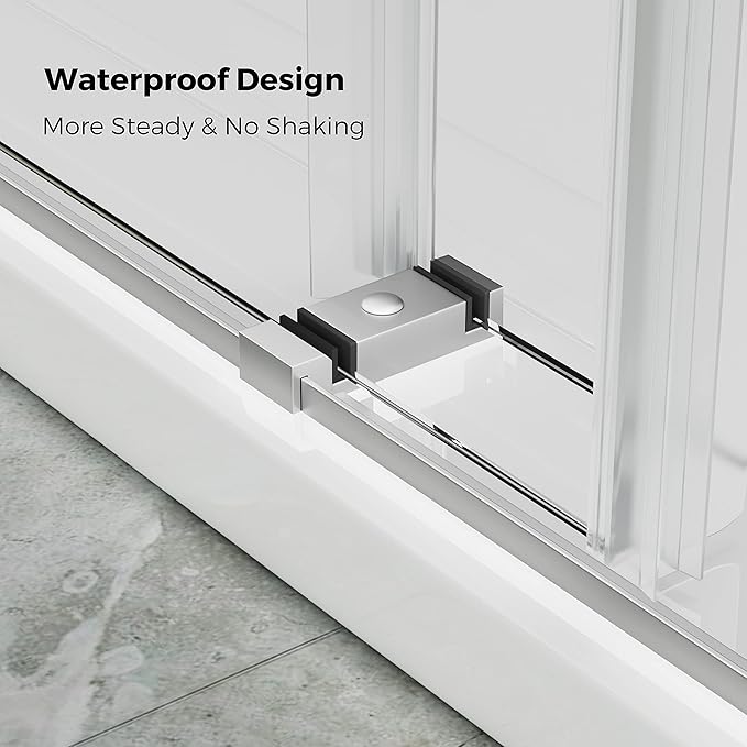 DELAVIN 56"-60" W x 75" H Frameless Shower Door, Double Sliding Shower Door, 5/16"(8mm) Clear Tempered Glass, Noiseless Shatterproof Glass Shower Doors with Square Rail, Stainless Steel, Aluminum