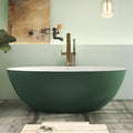 65" Premium Solid Surface Freestanding Bathtub, Upgraded Inside White and Outside Green Stone Resin Tub with Overflow and Pop-up Drain, Matte