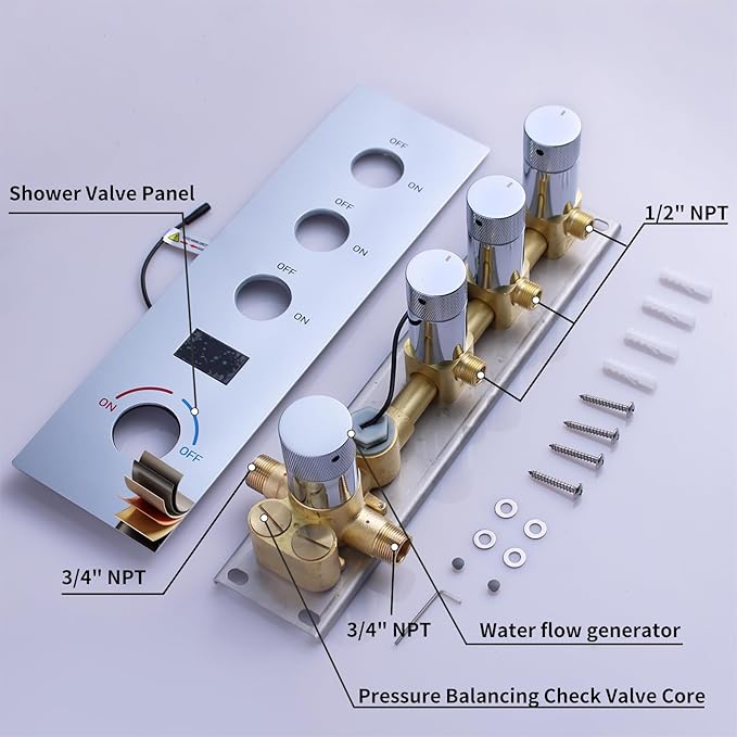 Digital Tempreature Display Full Body Shower System Wall Mounted 8 Inch Rain Shower System with 6 PCS Body Jets, Handheld Spray, Chrome Shower Fixtures