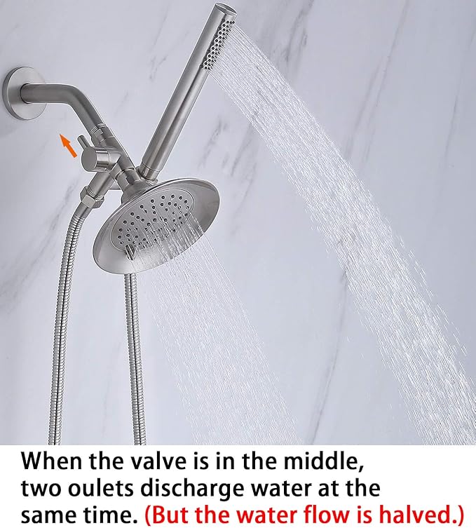 G-Promise Solid Metal Shower Arm Diverter with Holder for Hand Held Showerhead and Fixed Spray Head, G 1/2 3-Way Bathroom Universal Diverter System Replacement Part (Brushed Nickel)