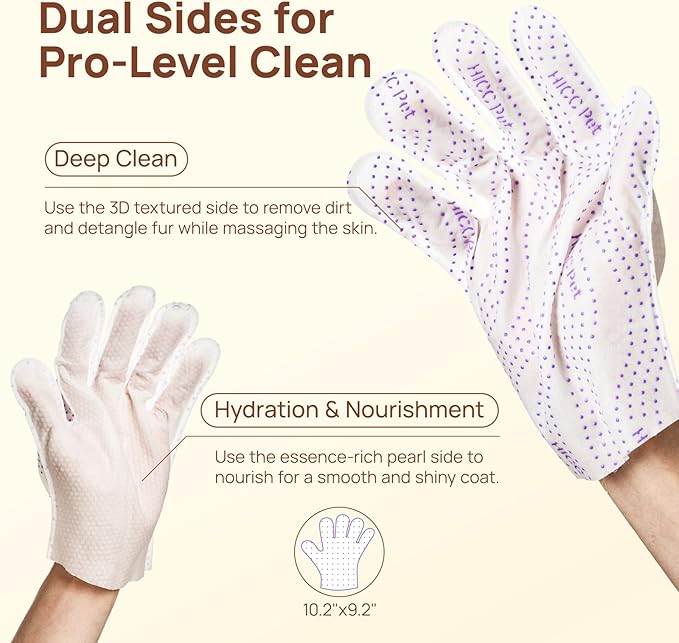 HICC PET Glove Wipes Pro – Pet Cleaning Gloves for Dogs & Cats – Infused with Coconut Oil & Plant Extracts – Hypoallergenic, Gentle, Spa-Like Care at Home, Portable 6 Pack-Coconut Scent