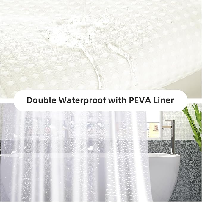 LaCyan 3 in 1 Waterproof Waffle Weave Shower Curtain and Clear Liner Set with 12 Stainless Steel Hooks Double Sided for Bathroom 72 Inches Heavy Duty Polyester Fabric Shower Curtains 72x84