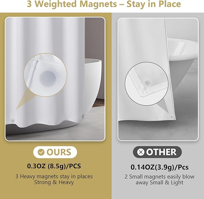 VANZAVANZU Hookless Shower Curtain with Mesh Top and Snap in Waterproof Liner, Waffle Weave, Weighted Magnets Hem, Machine Washable, 72 x 75 Inches – (Khaki)