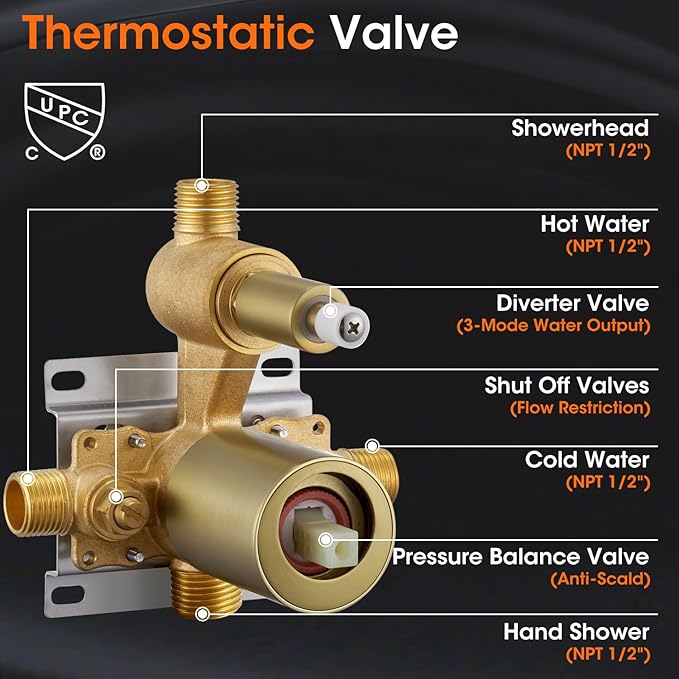 Antique Rainfall Shower System Bathroom Luxury Rain Mixer Shower Faucet Set with Pressure Balance Valve, Shower Combo Set with Rain Shower Head and Vintage Handheld Spray 9 inch Light Gold