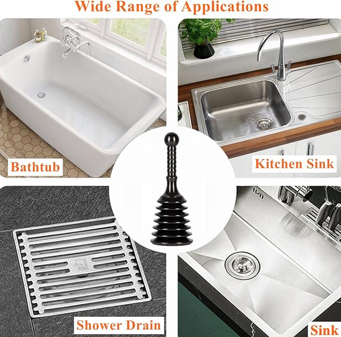 Sink and Drain Plunger, Mini Plunger Unclogging Tool for Kitchen Sinks, Bathroom Drains, Showers, Bathtubs, Small and Strong Design with Large Bellows Commercial & Residential Use