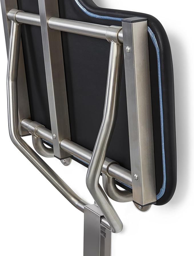 28" x 22.5" Black Padded Cushion Wall Mount Folding Right-Handed Transfer Bench Shower Seat, ADA Compliant